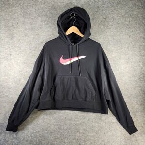 Nike Sportswear Womens S Cropped Hoodie Black Pink Swoosh Sample CU5108-010 Rare